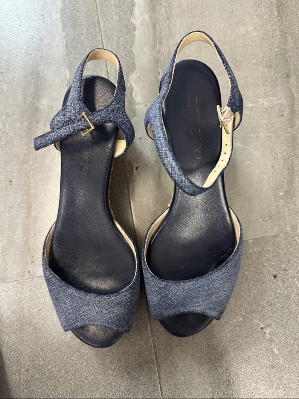 Jimmy Choo Navy Denim Open-Toe Slingback Sandals